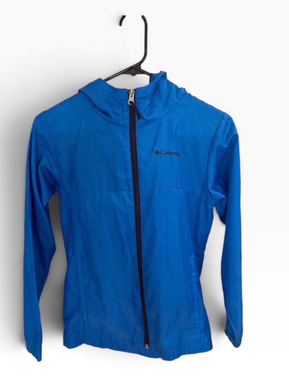 Columbia Bright Blue Hooded Kids Rain Jacket